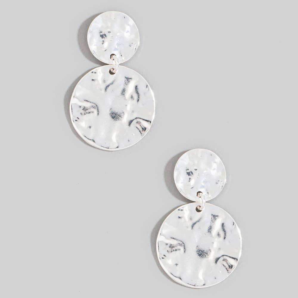 Double Hammered Coin Drop Earrings
