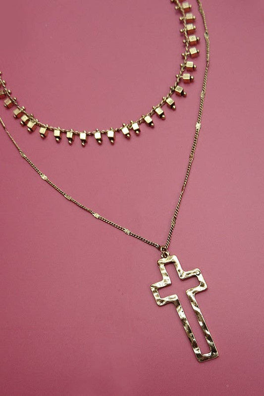 Double Layer Drop Cross Layer Necklace