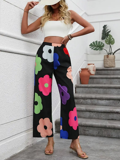 Floral Print Wide Leg Pants