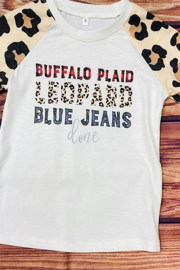 "BUFFALO PLAID LEOPARD BLUE JEANS"  Raglan Sleeve Top