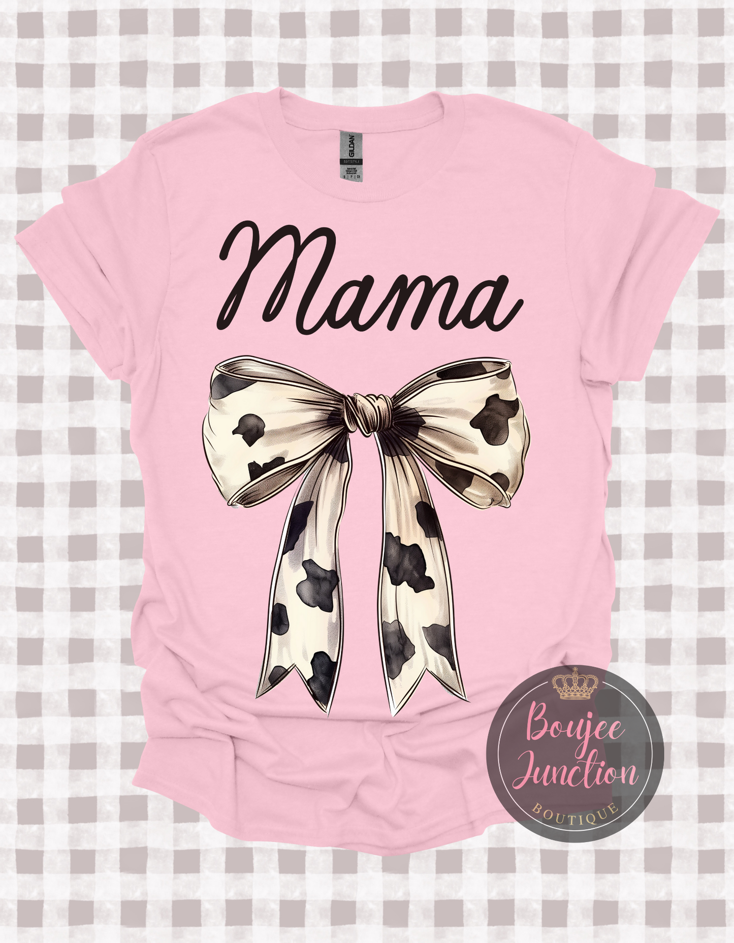 Mama Cow Print Bow Transfer
