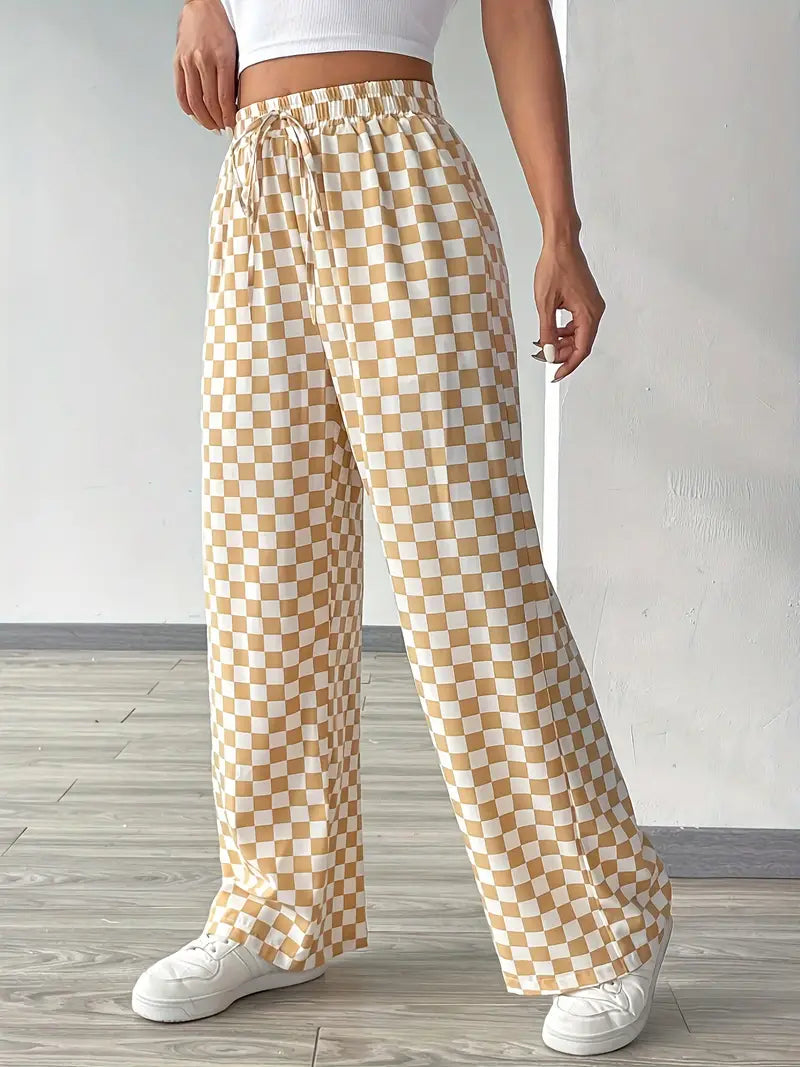 Khaki Checkered Print Pants