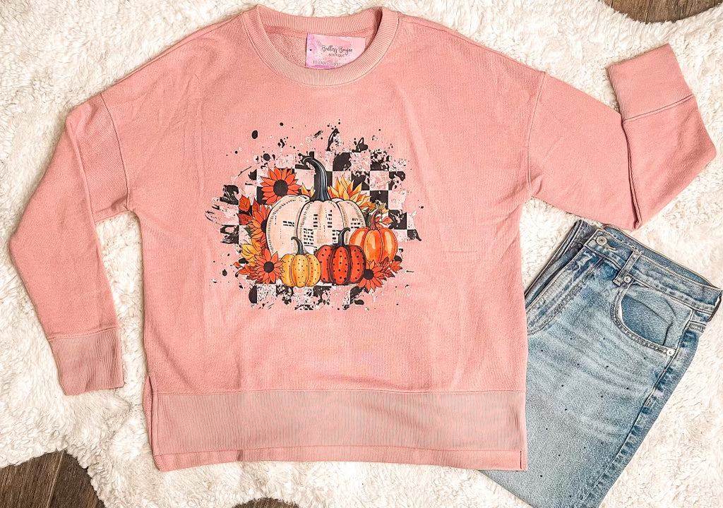 Pumpkin Checkered Oversized Sweater in Pink