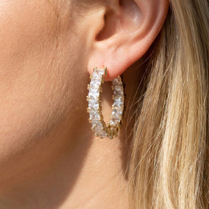 Pave Square Hoop Earrings