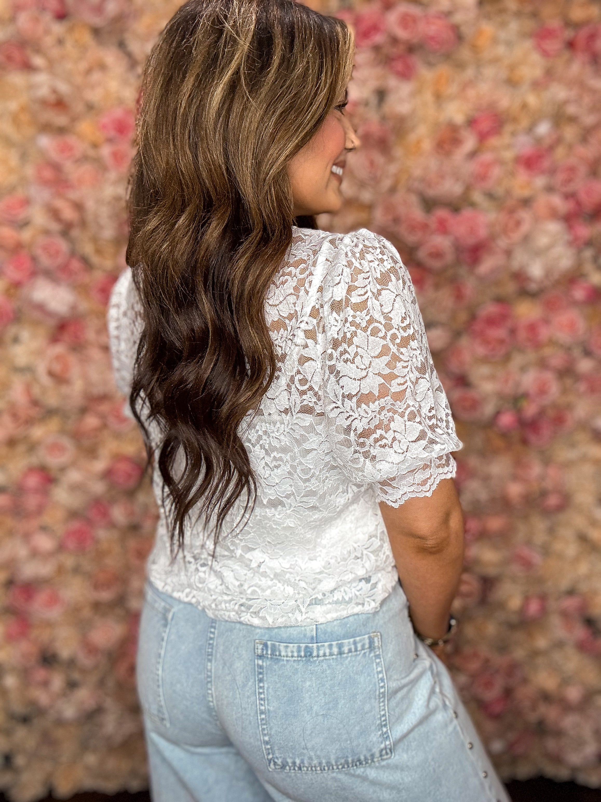 Ivory Lace Mock Neck Blouse