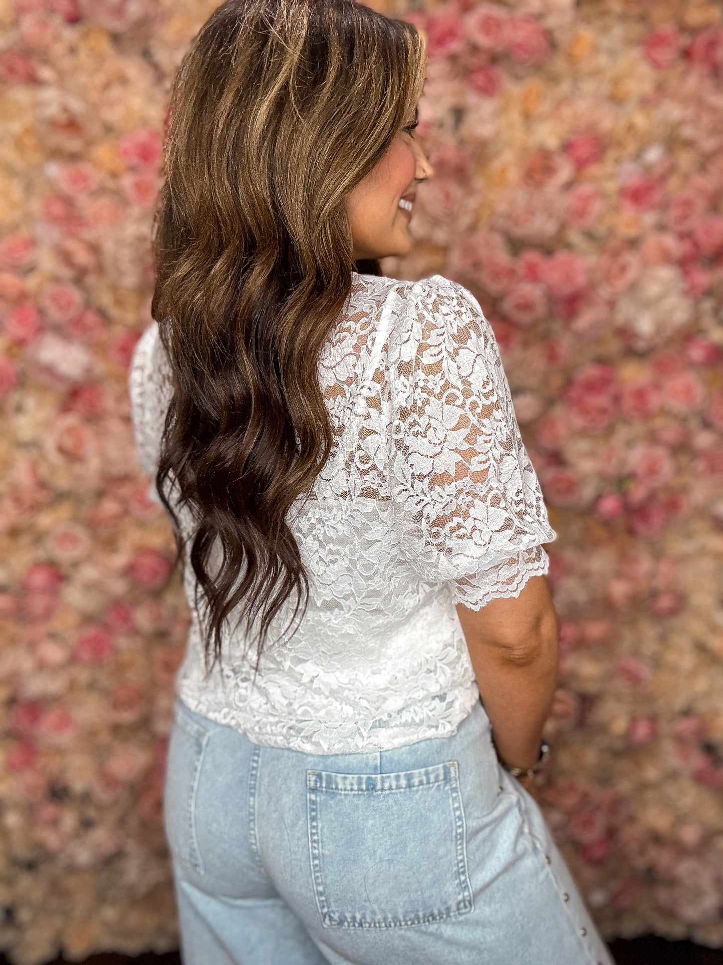 Ivory Lace Mock Neck Blouse