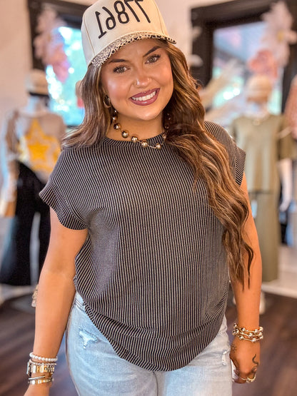 Ribbed Wide Sleeve Crew Neck T- Shirts