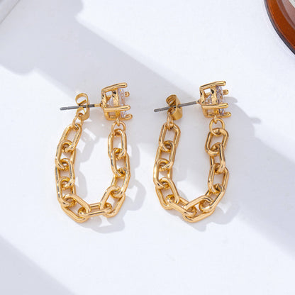 Crystal Stud Hoop and Drop Link Earrings
