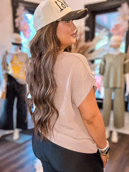 Ribbed Wide Sleeve Crew Neck T- Shirts