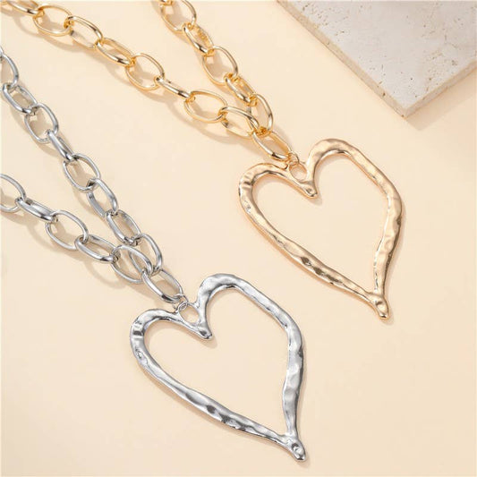 Statement Hammered Open Heart Necklace