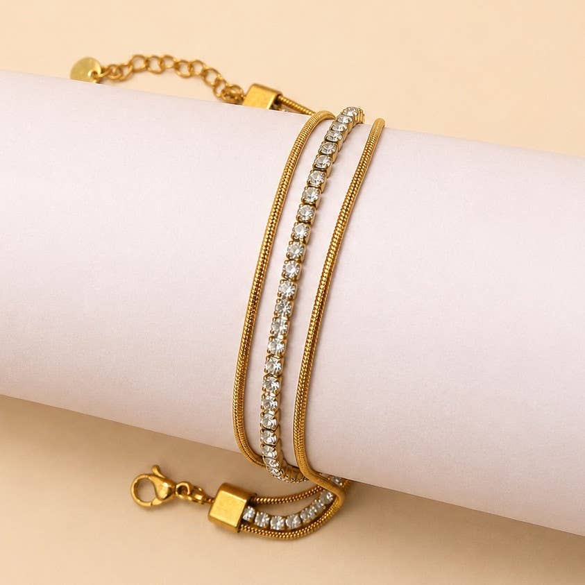 18K Stainless Steel Rhinestone Stack Bracelet