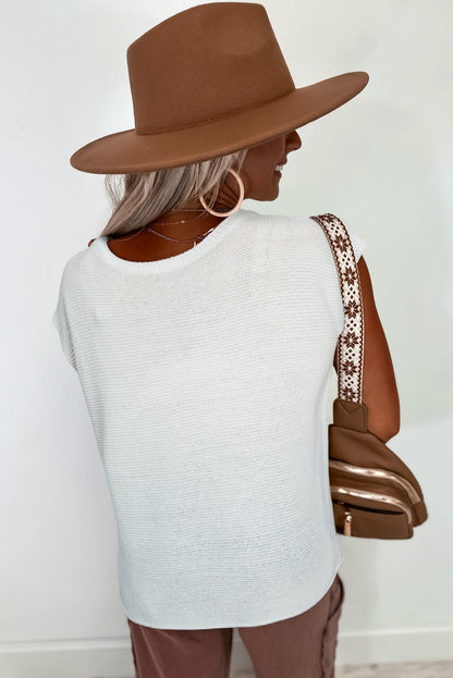 Ivory Solid Color Sweater Tee with Side Slits