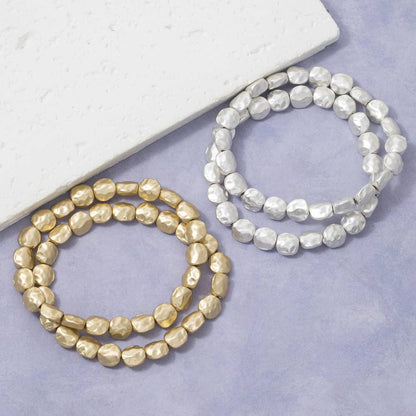 Hammered Nugget Bead Bracelet Set