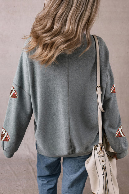 Sequin Football Sweatshirt in Grey