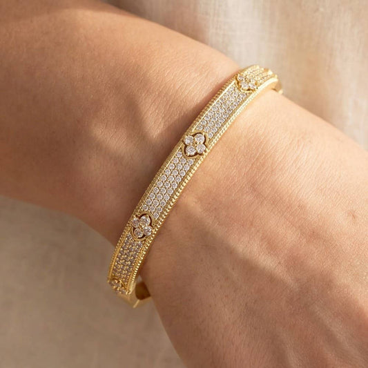 Pave Clover Bangle Bracelet