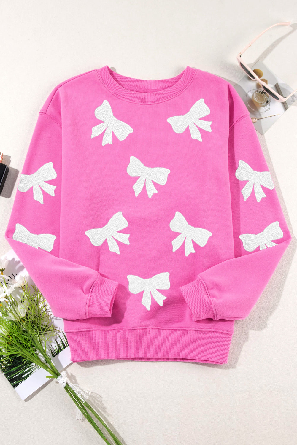 Bonbon Sequin Bowknot Pullover Sweatshirt