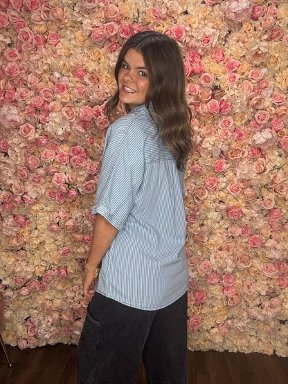 Coastal Stripe Denim Button Up