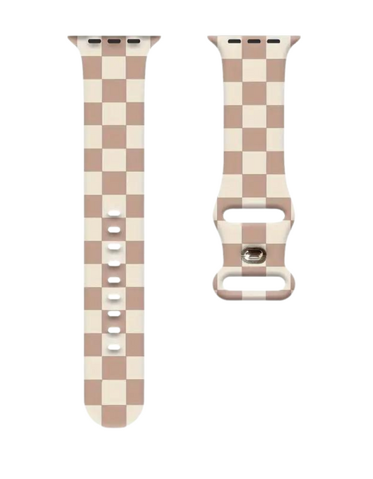 Chic Khaki & Cream Checkered Silicone Watch Band