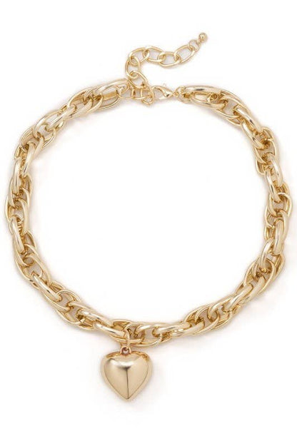 Puffy Heart Chunky Chain Statement Necklace