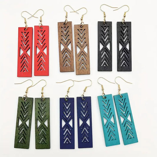 Boho Rectangle Wooden Earrings