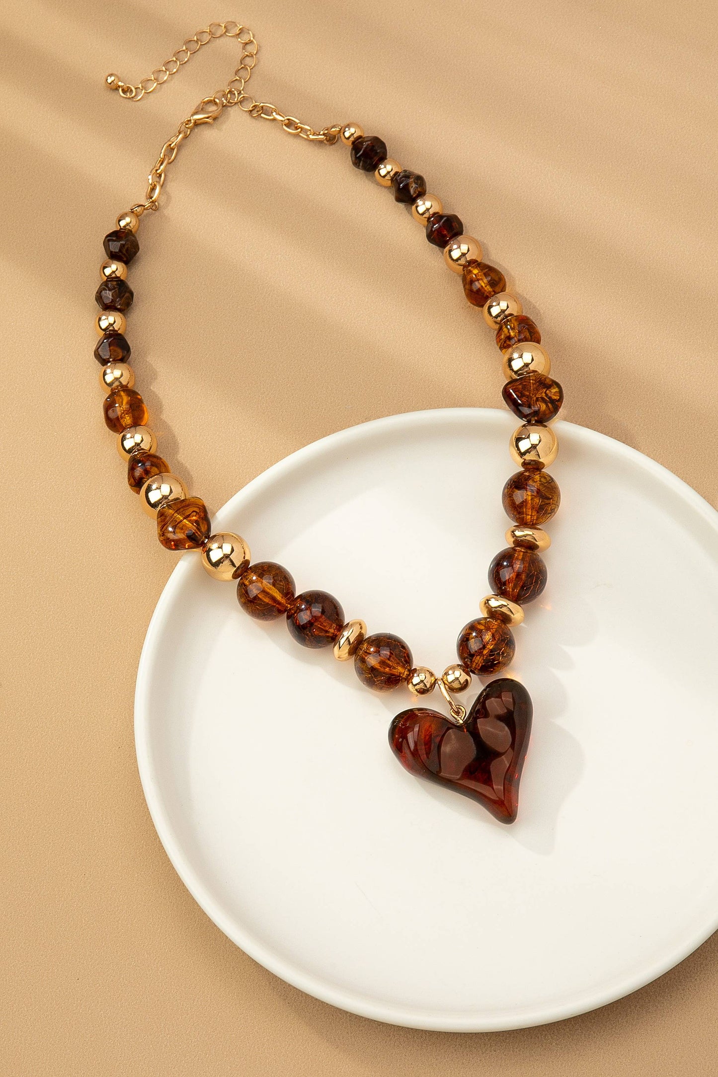 Handmade Chunky Beaded Puff Heart Necklace