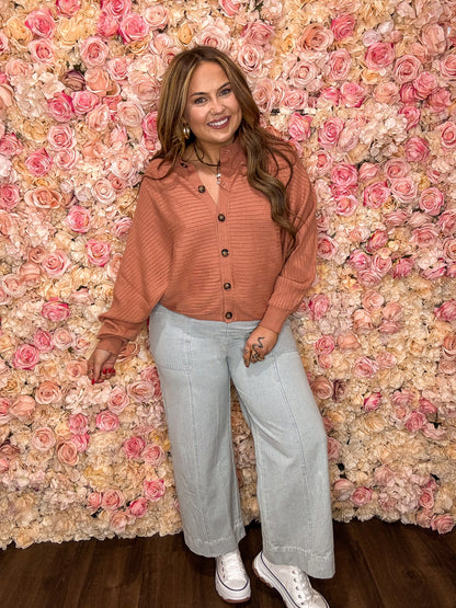 Apricot Pink Dolman Sleeve Sweater Cardigan