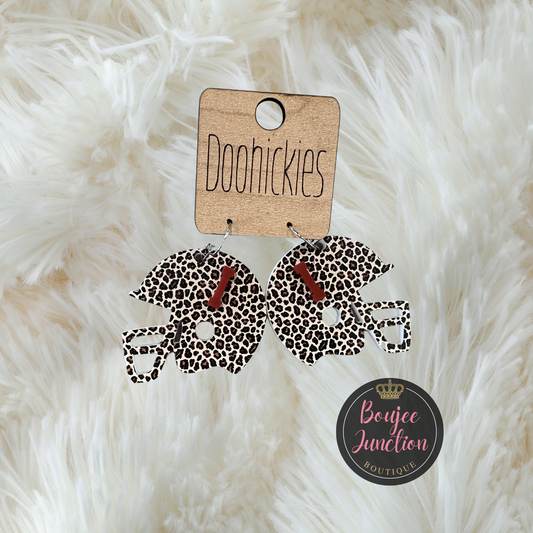 1.5" Varsity Letter "I" Leopard Helmet Earrings