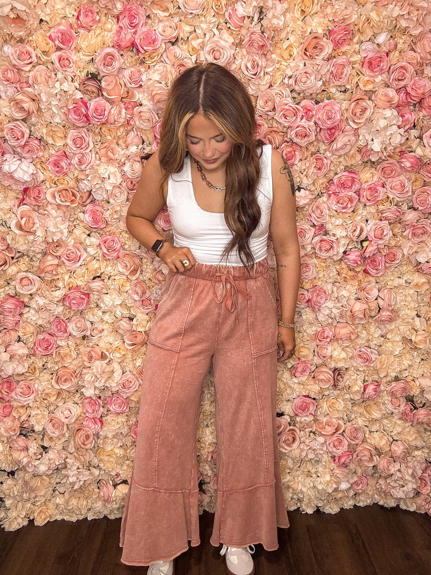 Exposed-Seam Flare Hem Pants