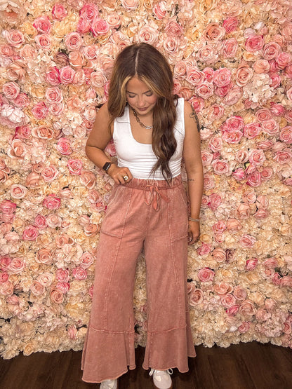 Exposed-Seam Flare Hem Pants
