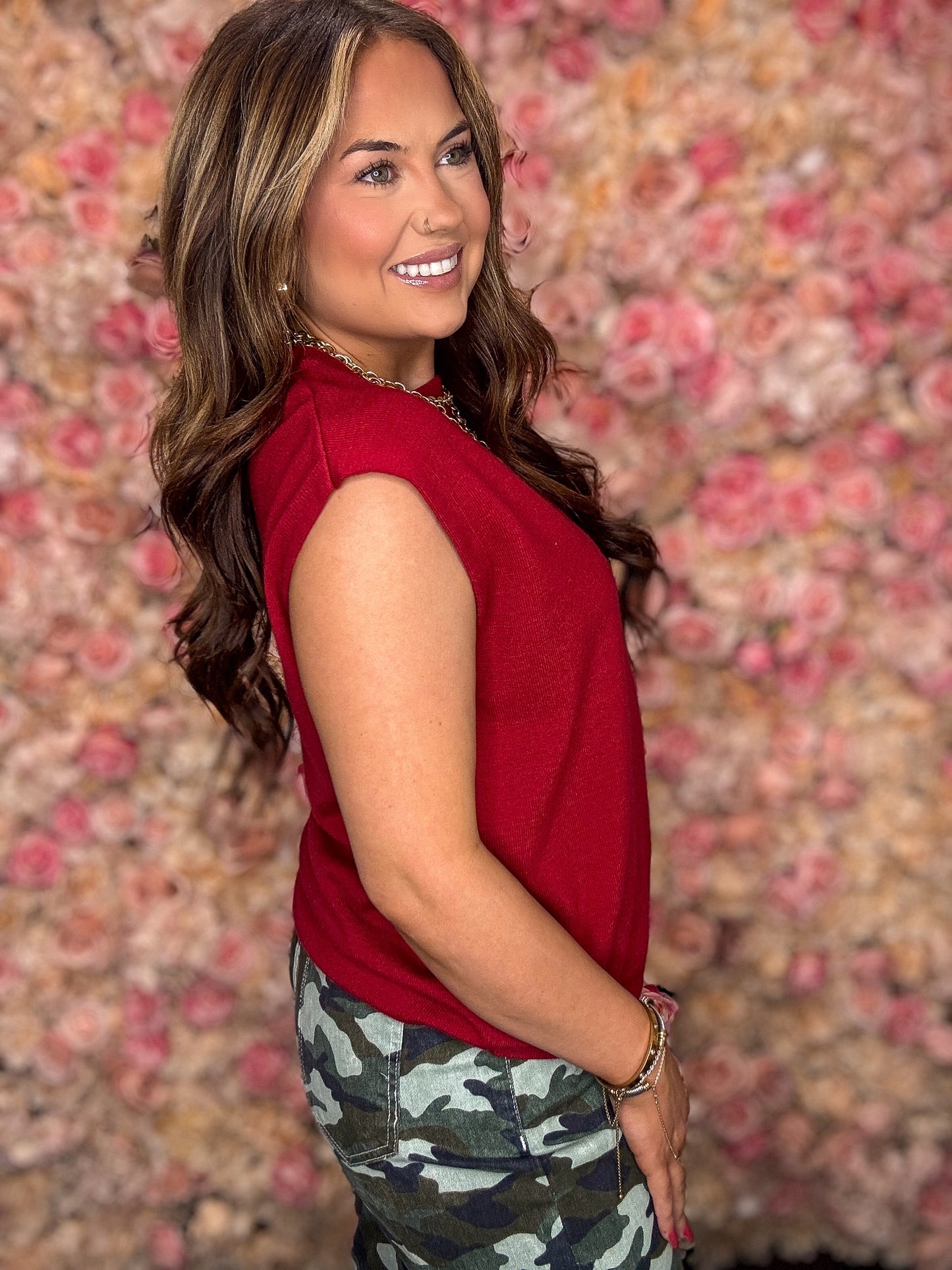 Crimson Cap Sleeve Sweater Top