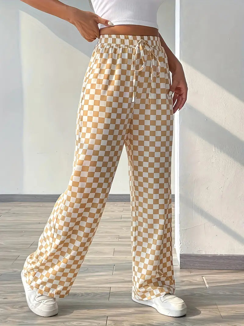 Khaki Checkered Print Pants