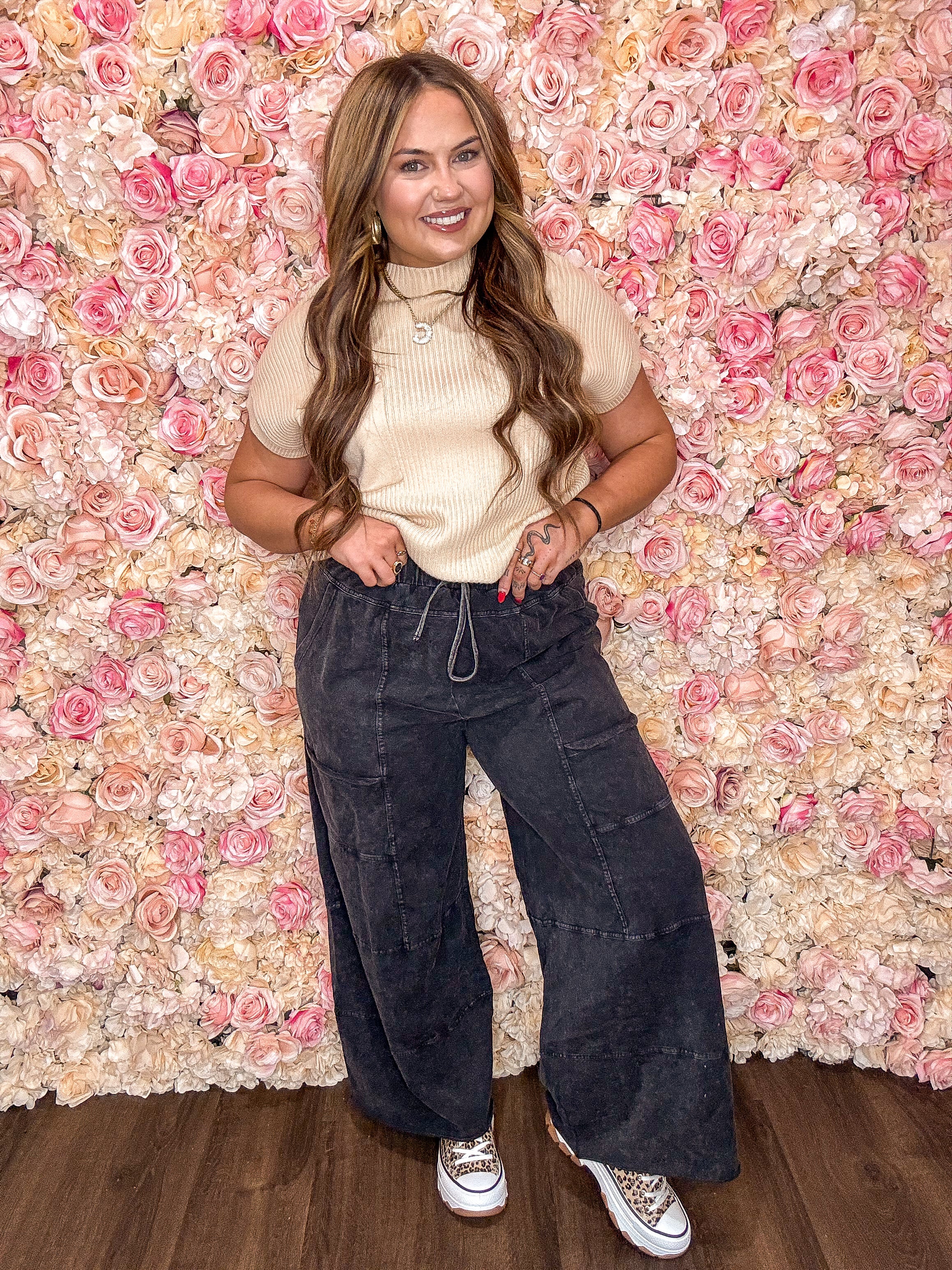 Black Mineral Wash Drawstring Cargo Pants