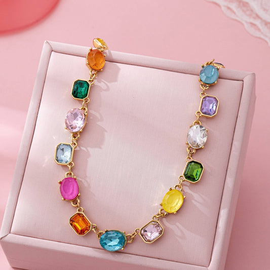 Multicolor Gemstone Link Necklace