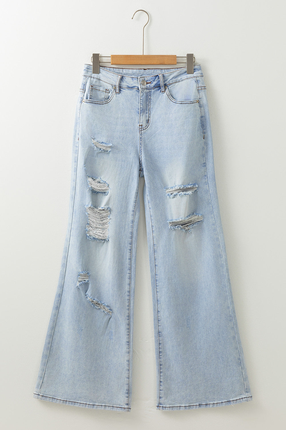 Beau Blue Light Wash Distressed High Waist Wide Leg Jeans