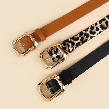 Textured Gold Buckle Leather Belts