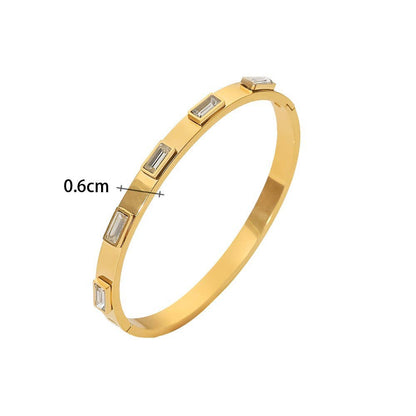 18K Stainless Steel Baguette Stone Bangle
