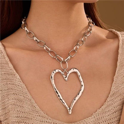 Statement Hammered Open Heart Necklace