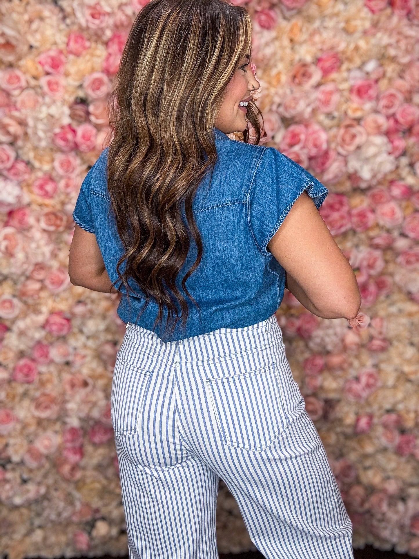 Sky Blue Stripe Barrel Jeans