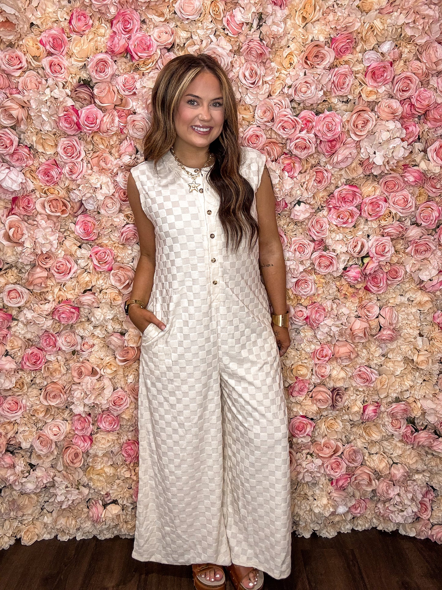 Sweet Cream Checkered Jumpsuit
