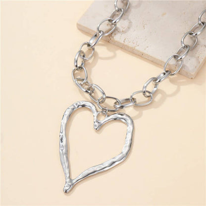 Statement Hammered Open Heart Necklace