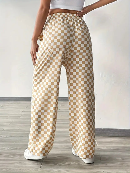 Khaki Checkered Print Pants