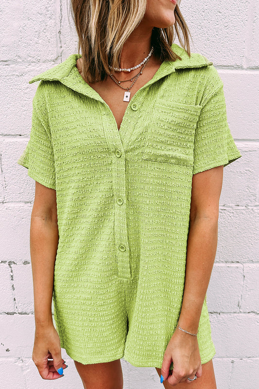 Meadow Mist Green Short Sleeve Buttoned Shirt Romper