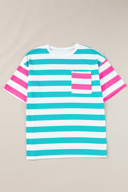 Blue Stripe Patch Pocket Oversized Top