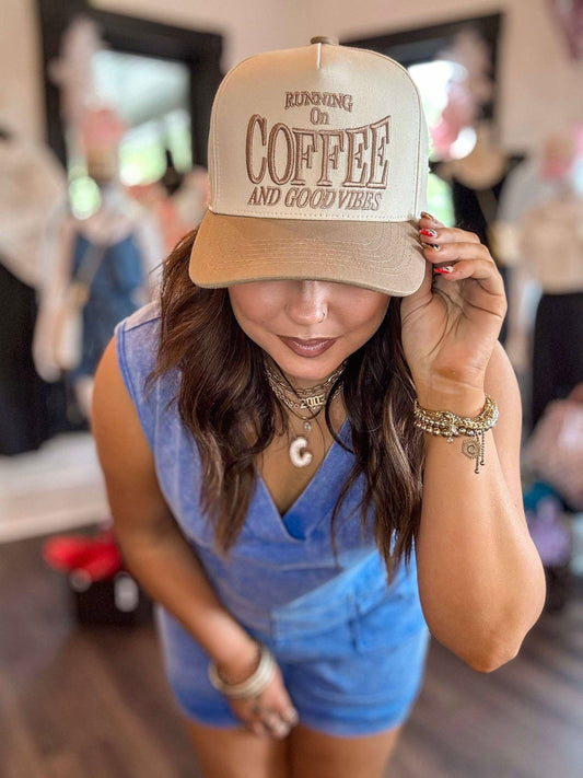 C.C. Running on Coffee and Good Vibes Trucker Cap Beige
