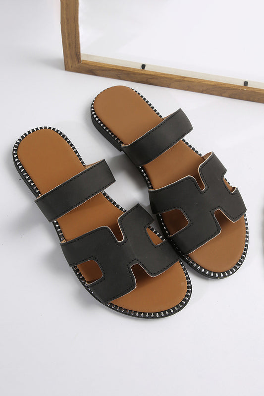 Black H Leather Sandals