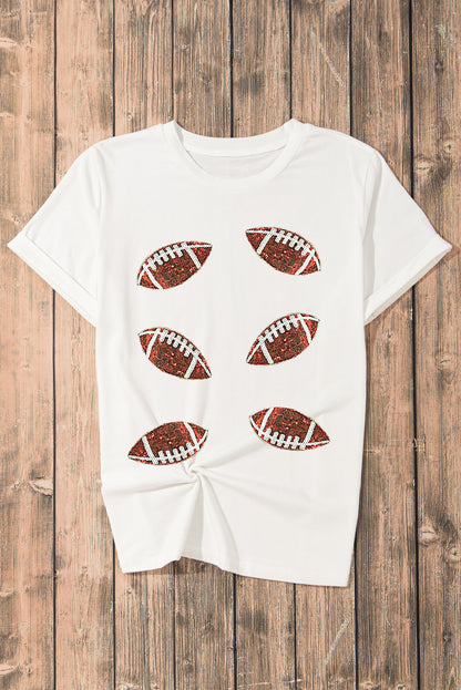 Sequined Football Tee in White