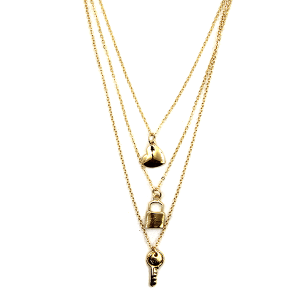 3 Set Heart Lock Set Gold Necklace