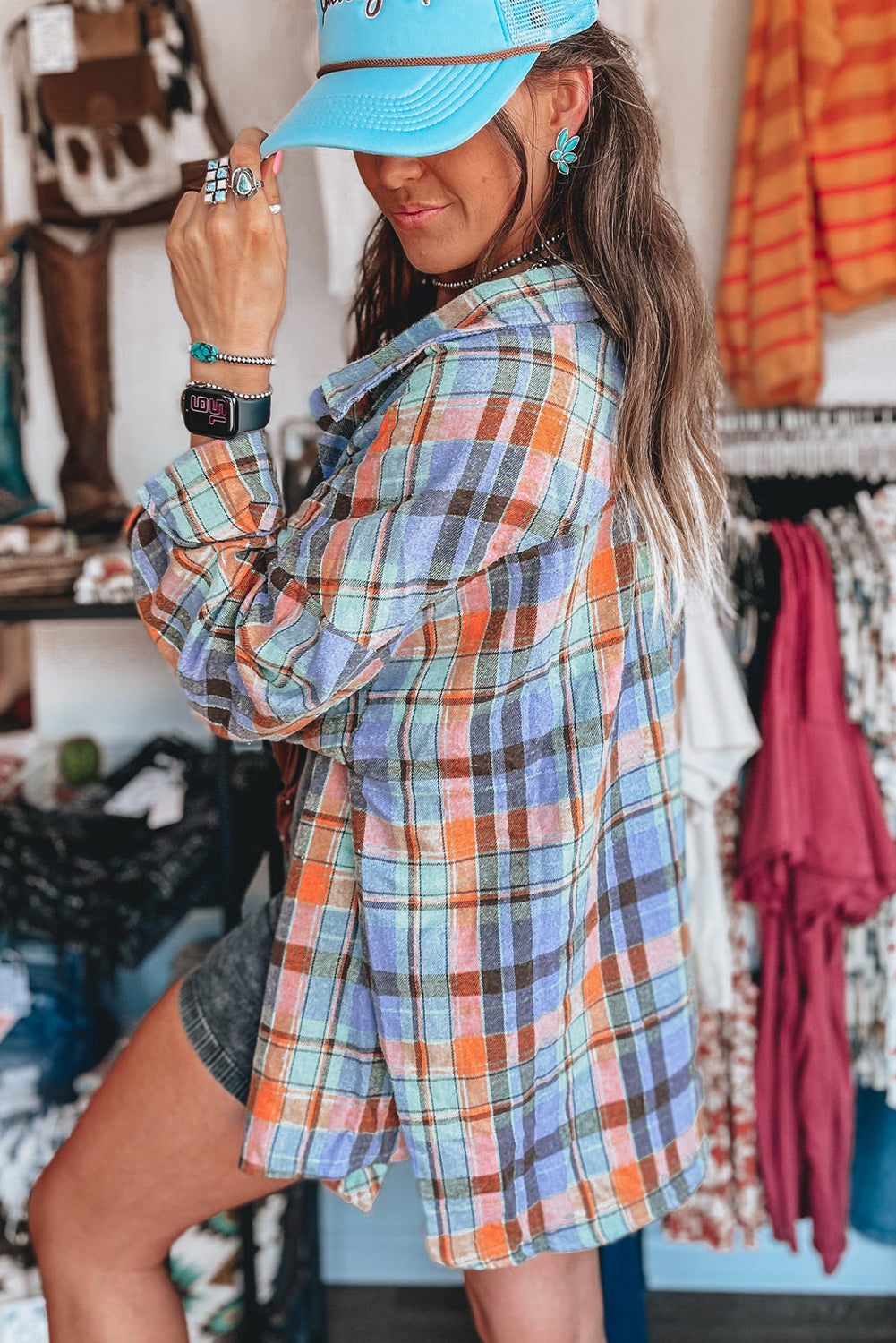 Orange Plaid Print Loose Vintage Shirt