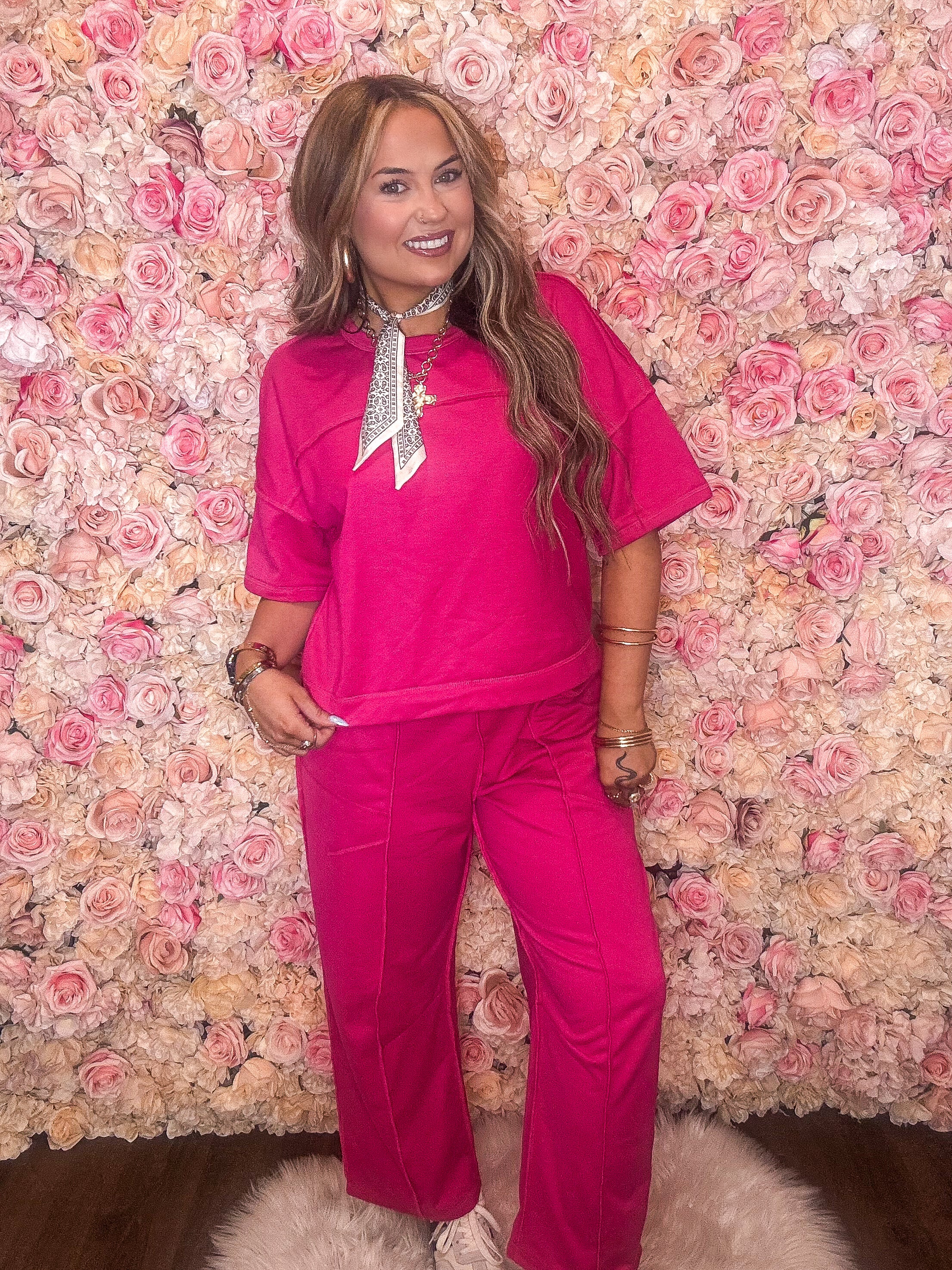 Fuchsia Daze Boxy Tee and Barrel Pants Set