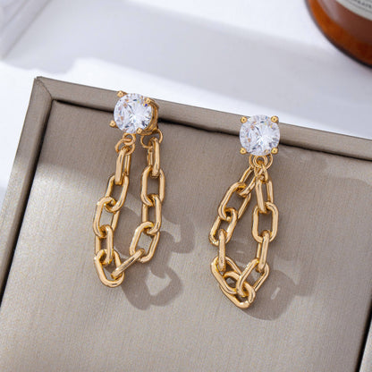 Crystal Stud Hoop and Drop Link Earrings